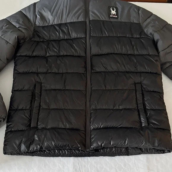 Spyder Men's Black and Dark Gray Puffer Jacket - Picture 6 of 7